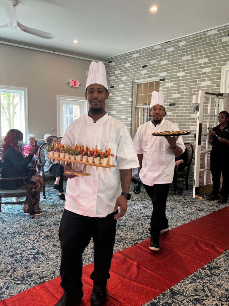 Caterers serving appetizers