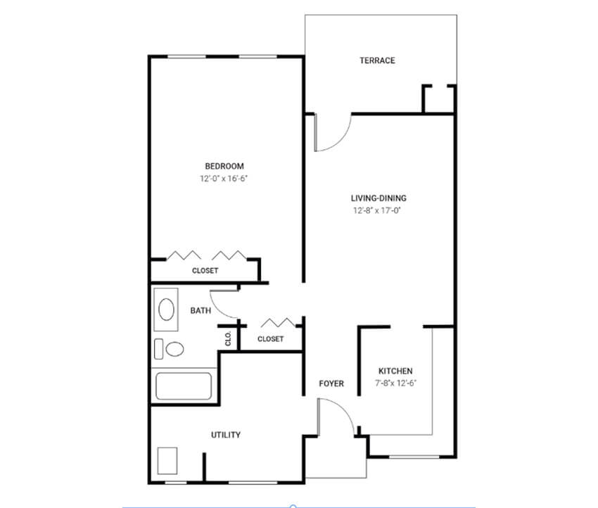 One bedroom cottage IL floor plan