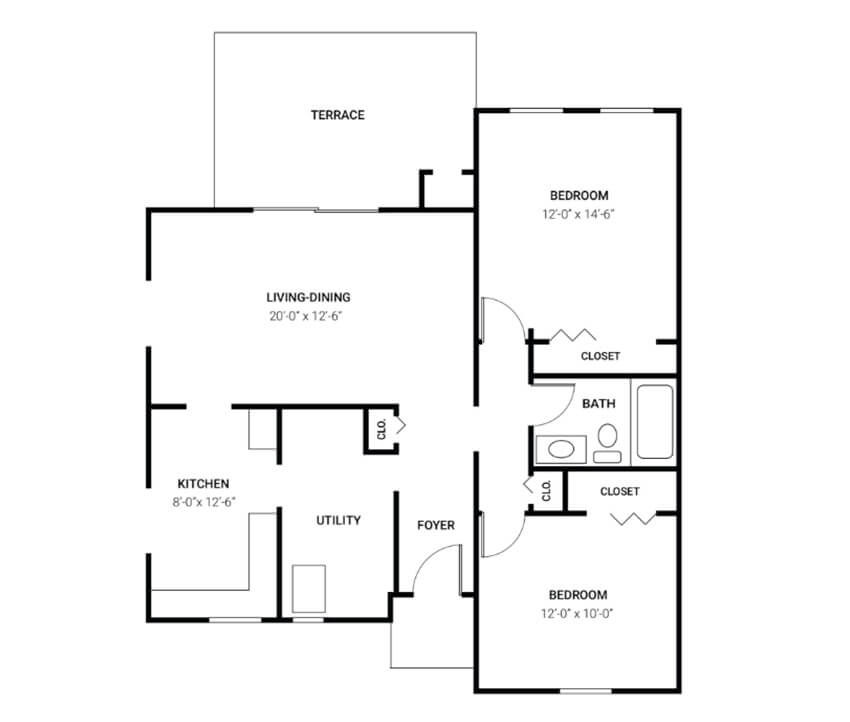 two bedroom cottage IL floor plan