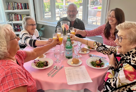 group of seniors dining together